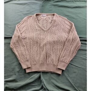 Vintage Peck & Peck Fifth Avenue Beige Cable Knit Wool V-neck Pullover Sweater M